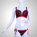 2015 Mature Ladies Red Fancy Lace Plus Size Embroidered Bra Sets